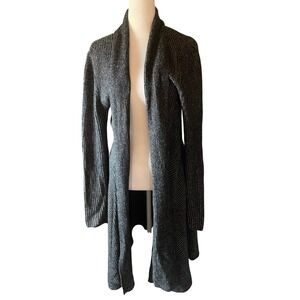 Cabi Women Open Front Longline Cardigan Sweater M Black White Marled Knit Witchy